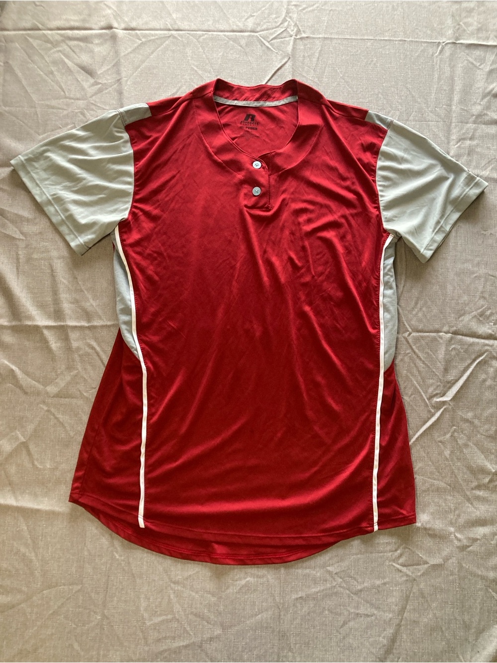Athletic Red & Light Gray Henley Performance Tee Russell workout sports
